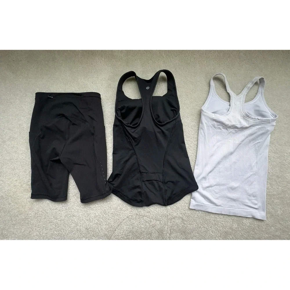Lululemon Women's Athletic Lot Size 2 Fast Free Shorts Tank Black Ribbed White